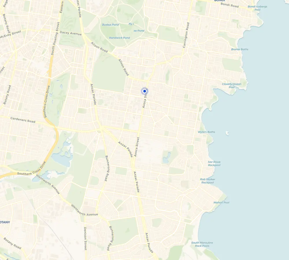 Map of the Randwick service area and the surrounding Eastern Suburbs, showing Randwick and the nearby streets we cover.