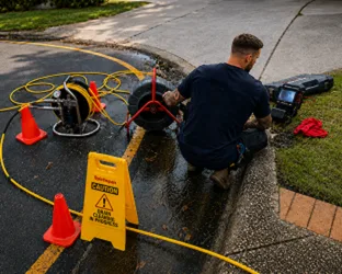 Plumber checking a blocked drain on a Randwick job