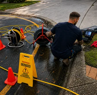 Burst drain pipe being repaired in Randwick